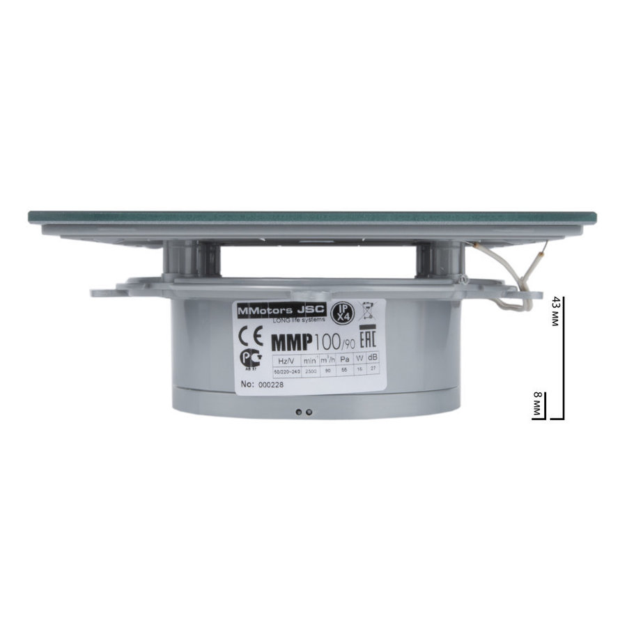Mmotors ММ-Р 06 стекло прямое, ТОНКИЙ, 90 м³/ч, 16 Вт, с обратным клапаном /светло серый/ - отопление, вентиляция и кондиционирование